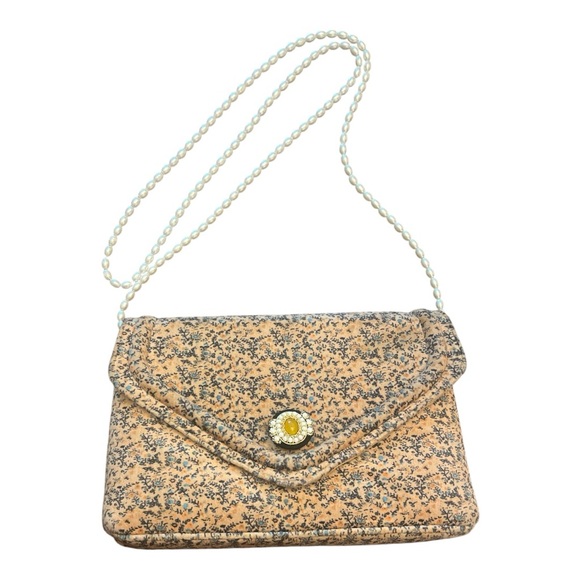 Anthropologie Velvet Printed Crossbody Bag with Pearl Strap Brooch Detail - Picture 4 of 12
